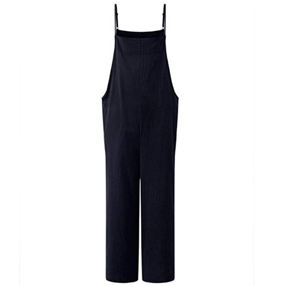 Blue Harem Overalls Wide Leg Cotton Linen Jumpsuit - Picture 4 of 5